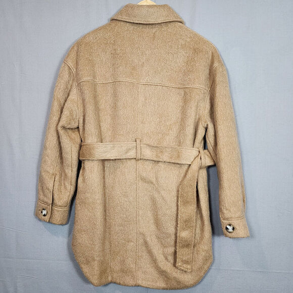 TOPSHOP , NORDSTROM Women's Wool Blend Belted‎ Shirt Jacket Camel Tan Sz S NWT - Picture 2 of 9